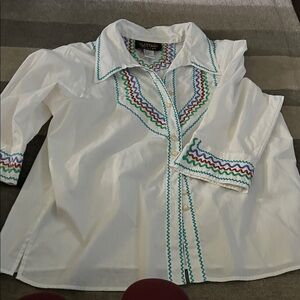 Bob Mackie White Shirt with Multicolor Embroidery